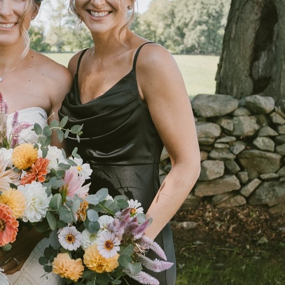 Revelry Skye black satin bridesmaid's dress NWT - Picture 1 of 9